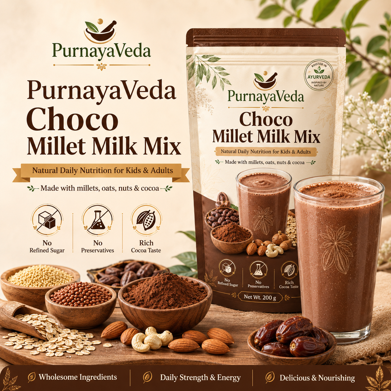 PurnayaVeda Choco Millet Milk Mix_500Gms